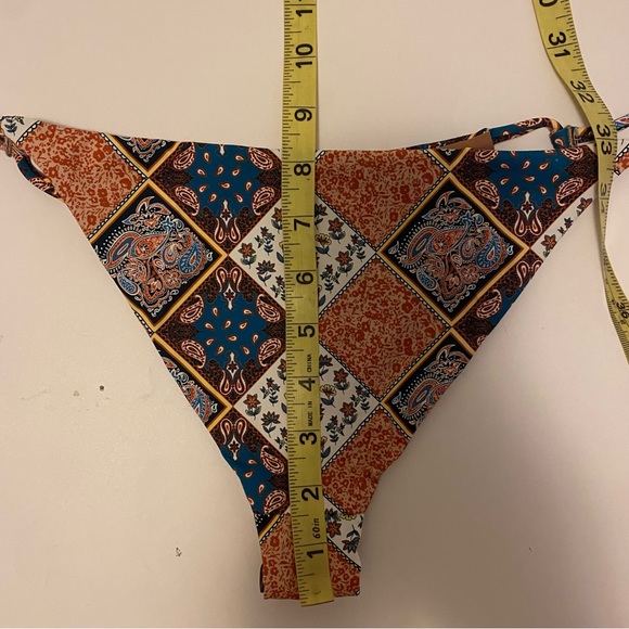 ARO Swim Romeo Blue Patches Print Bikini Bottoms Sz M NWT Cheeky String sides - Picture 8 of 8